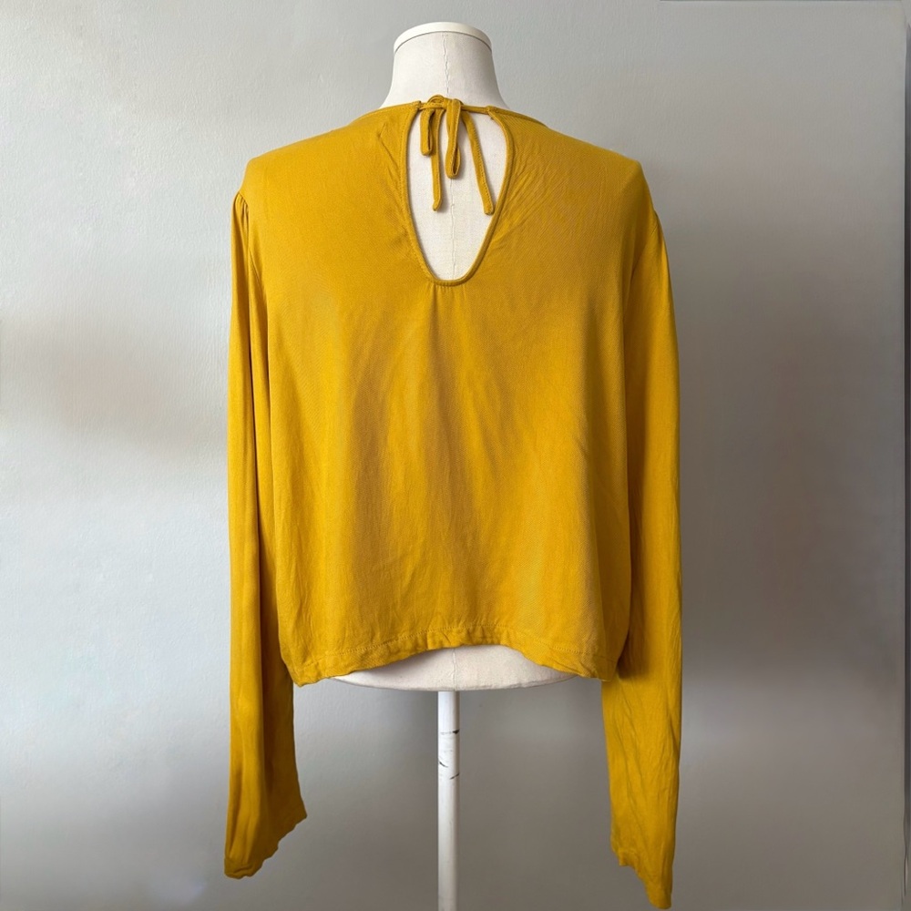 Oak + Fort Mustard Yellow Blouse Size L Flowy Relaxed Minimalist Long Sleeve Top - Picture 2 of 11